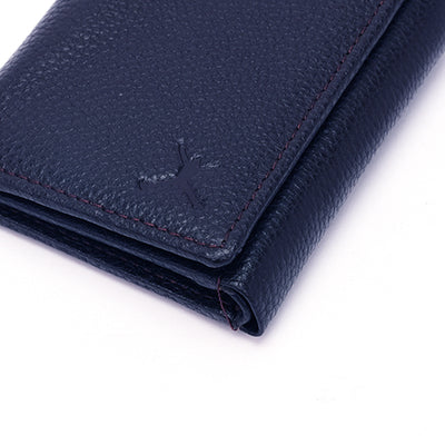 Genuine Leather RFID Tri Fold Wallet - Navy Blue