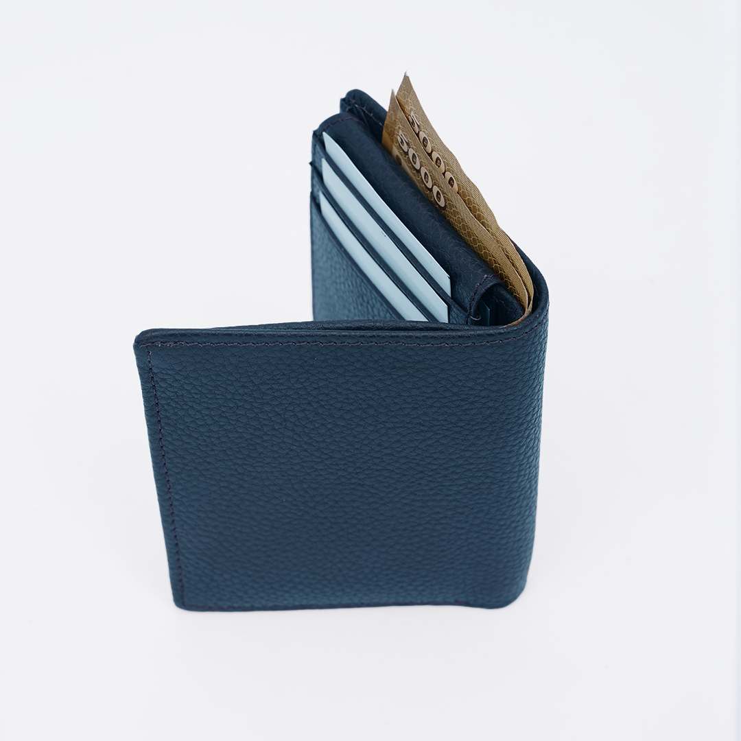 Genuine Pebbled Leather RFID Hip Wallet - Navy Blue
