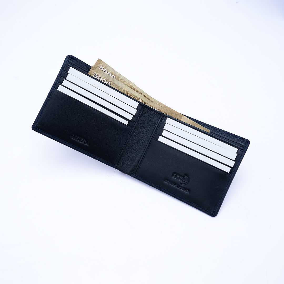 Genuine Leather RFID Wallet - Navy Blue