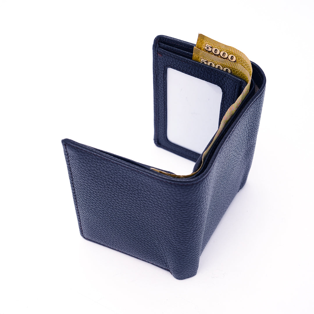 Genuine Leather RFID Tri Fold Wallet - Navy Blue