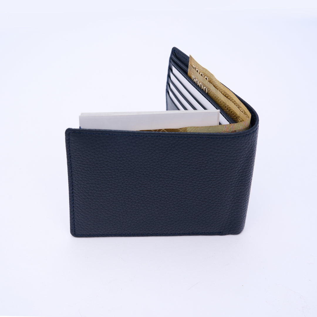 Genuine Leather RFID Wallet - Navy Blue