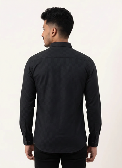 Slim Fit Cotton Plain L/S Shirt - Navy Blue