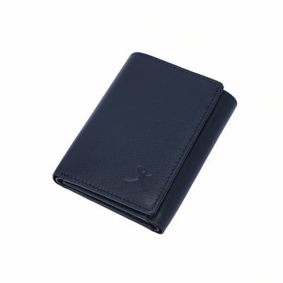 Genuine Leather RFID Tri Fold Wallet - Navy Blue