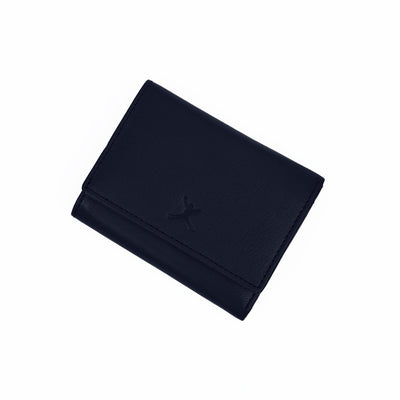 Italian Leather Ladies Tri Fold Wallet - Navy Blue