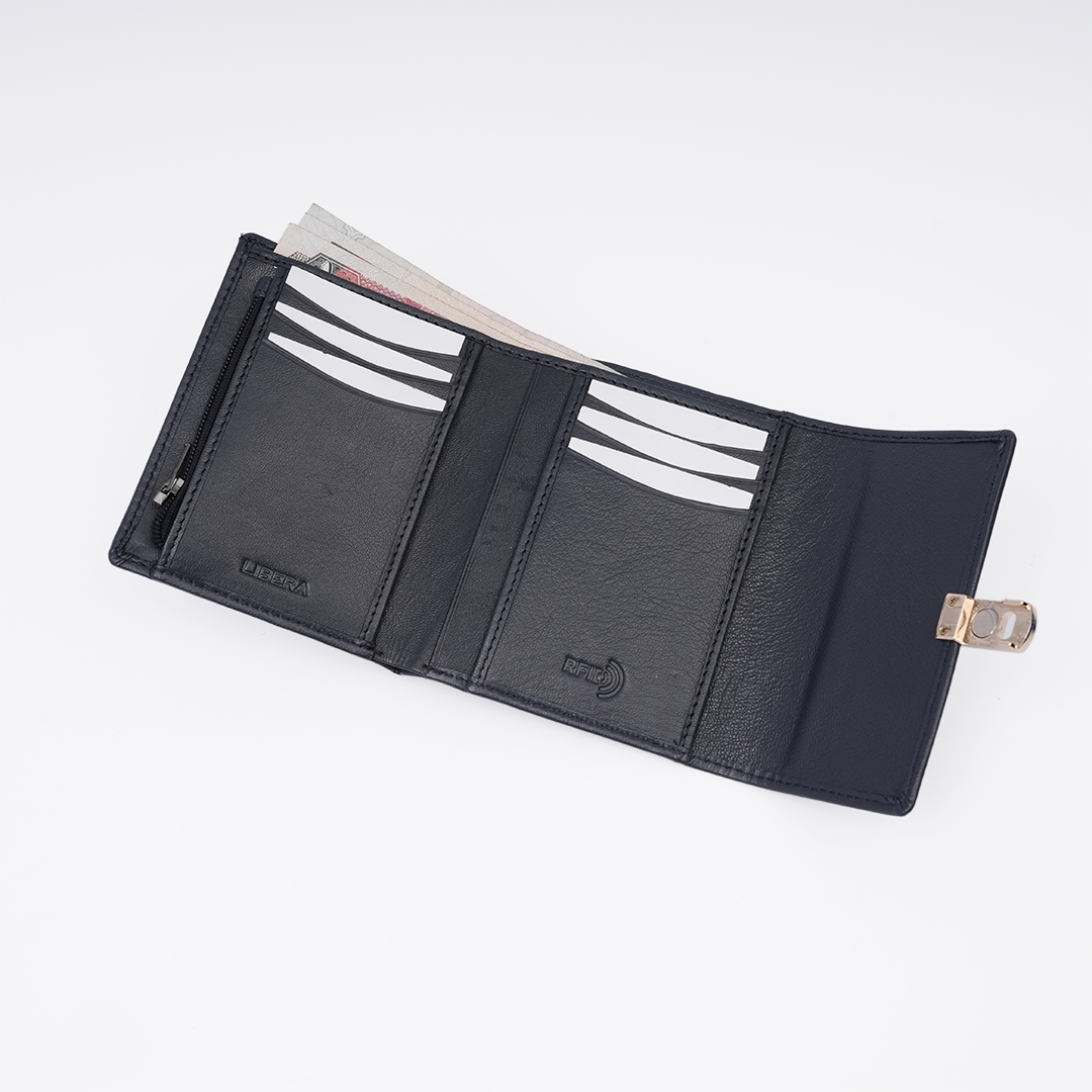 Italian Leather Ladies Wallet - Navy Blue