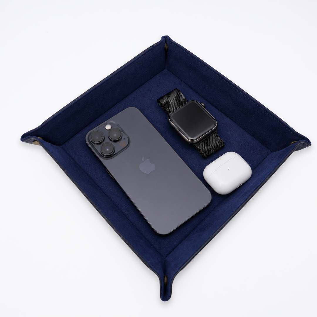 Italian Leather Tray Large - Navy Blue