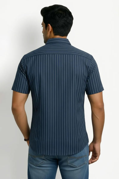 Slim Fit Cotton Linen Stripes S/S Shirt