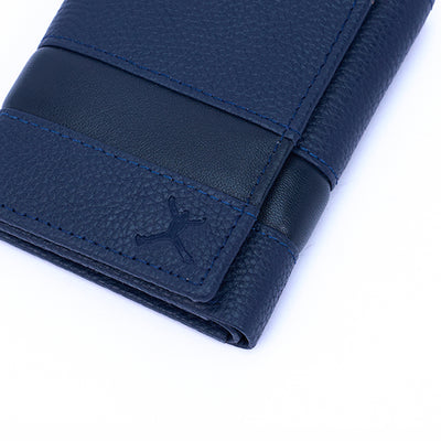 Genuine Leather RFID Tri Fold Wallet - Navy Blue