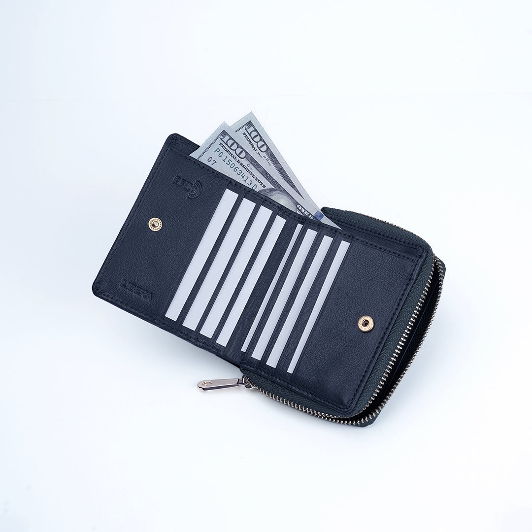 Italian Leather Ladies Wallet - Navy Blue