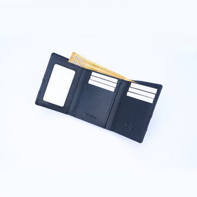 Genuine Leather RFID Tri Fold Wallet - Navy Blue