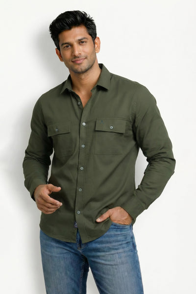 Slim Fit Cotton Double Pocket L/S Shirt