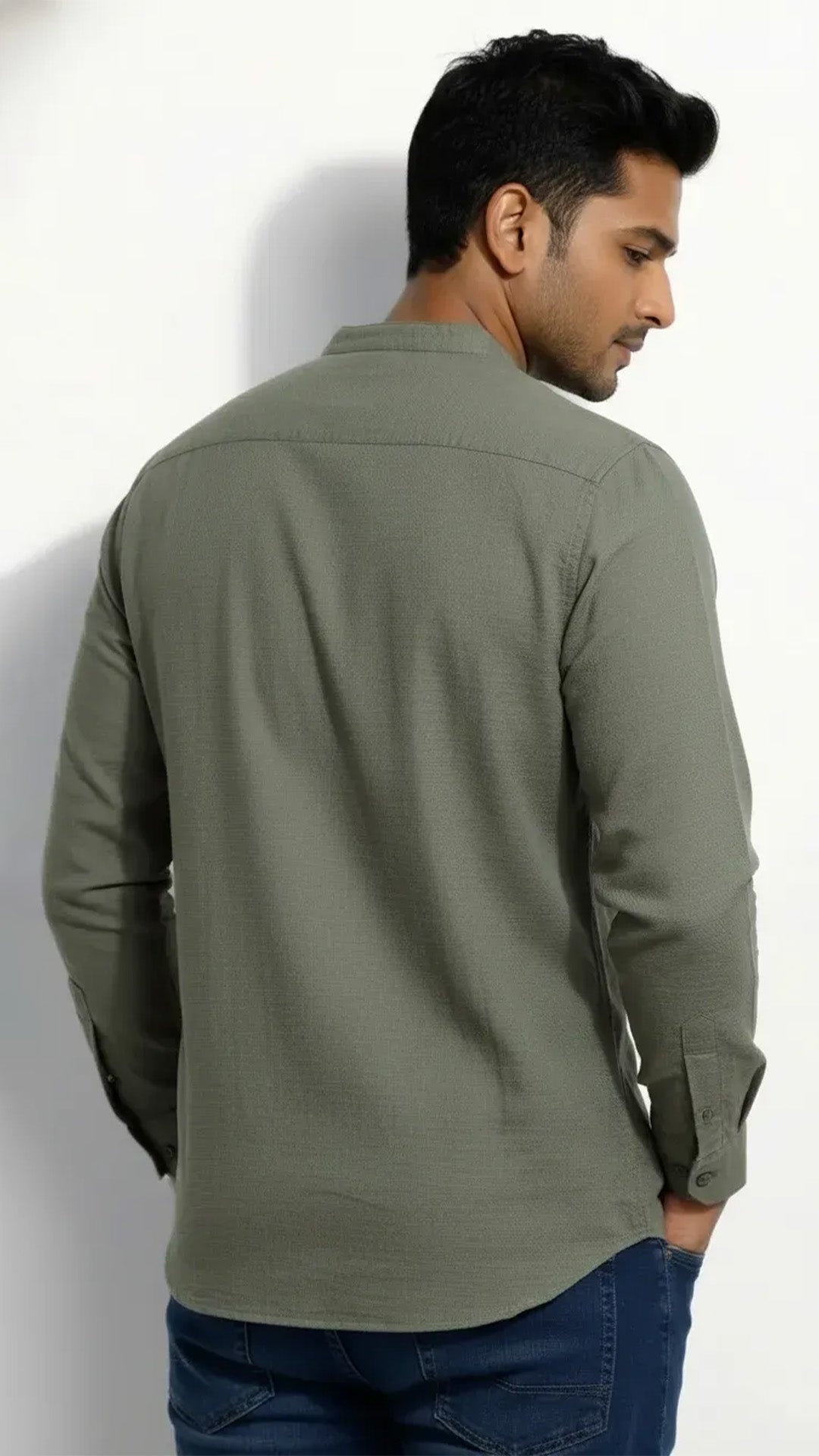 Slim Fit Cotton Plain L/S Half Kurta