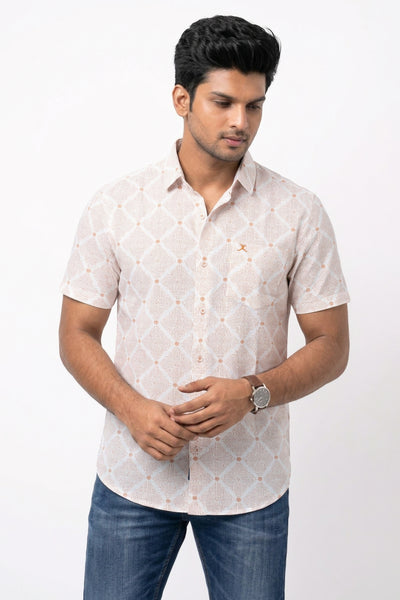 Slim Fit Cotton Linen Printed S/S Shirt