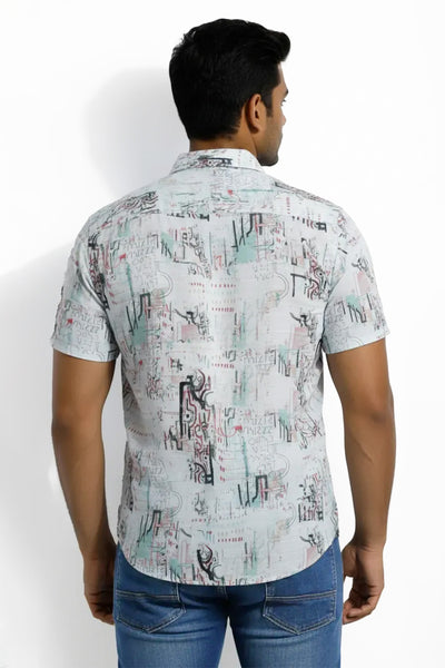 Slim Fit Cotton Printed S/S Shirt