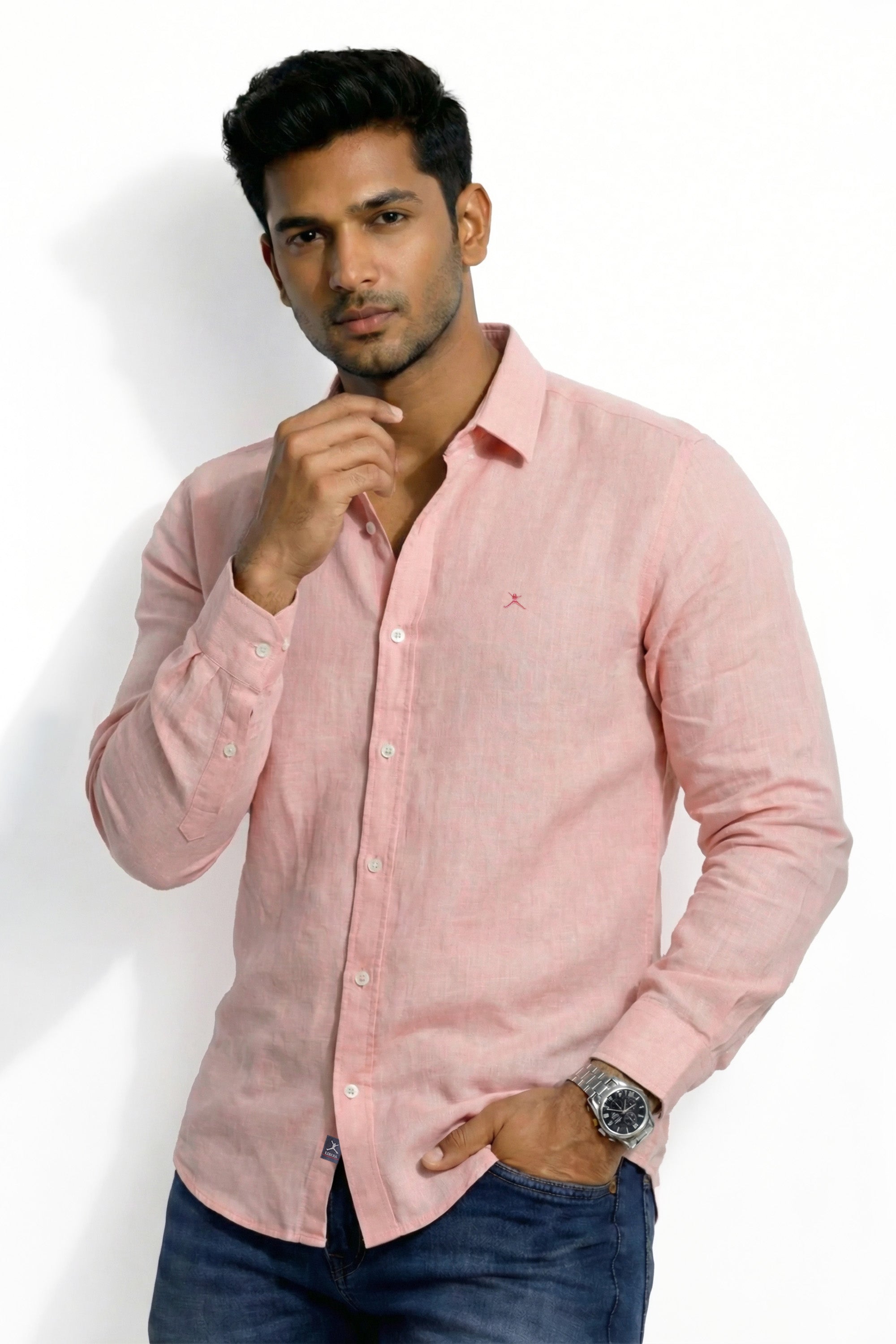 Slim Fit Cotton Linen Plain L/S Shirt