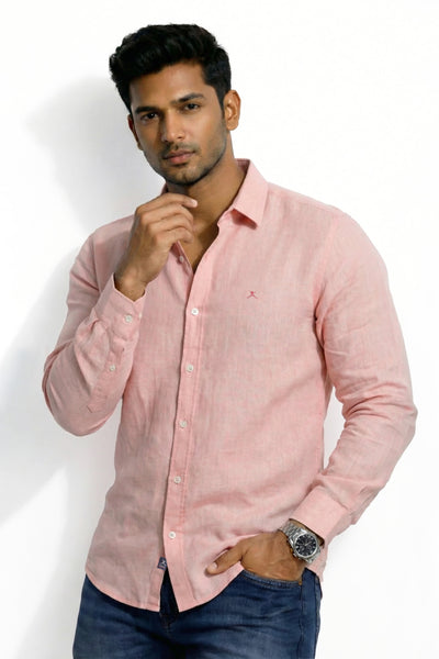Slim Fit Cotton Linen Plain L/S Shirt