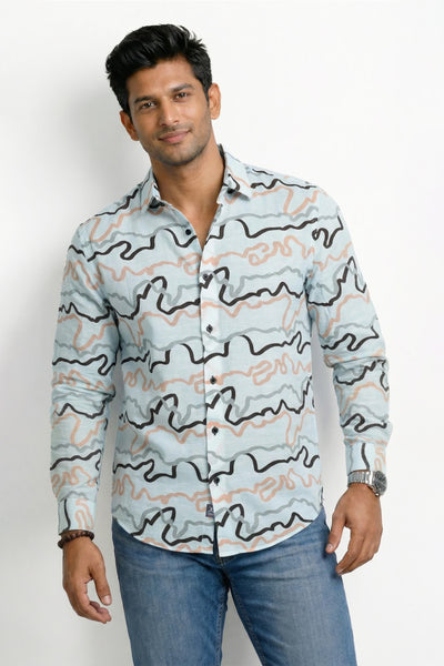 Slim Fit Cotton Linen Printed L/S Shirt