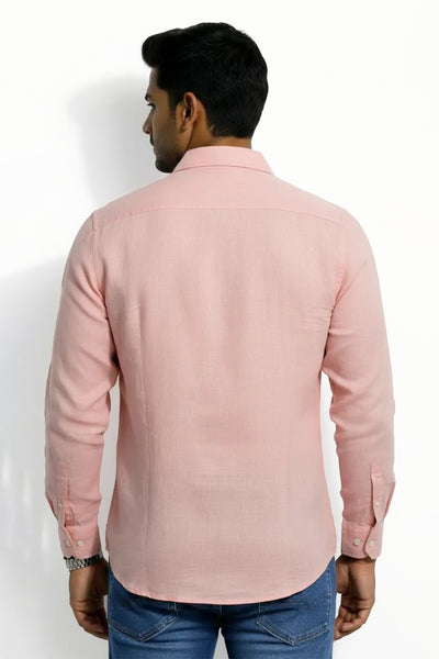 Slim Fit Cotton Linen Plain L/S Shirt