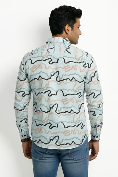 Slim Fit Cotton Linen Printed L/S Shirt