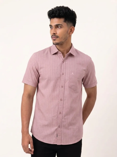 Slim Fit Cotton Stripe S/S Shirt - Pink