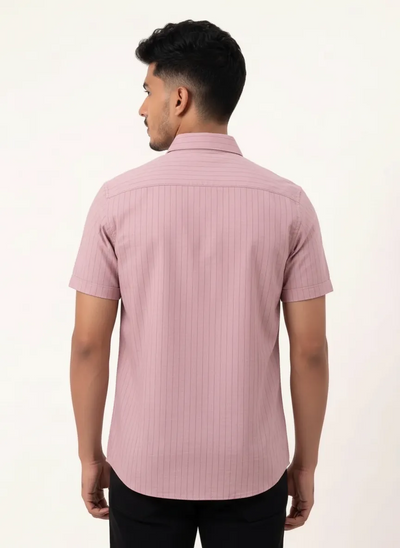 Slim Fit Cotton Stripe S/S Shirt - Pink