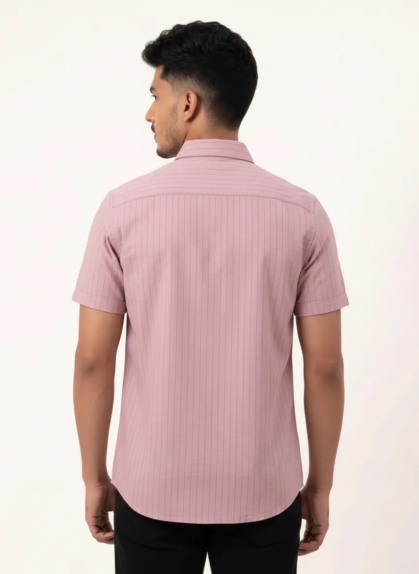 Slim Fit Cotton Stripe S/S Shirt - Pink