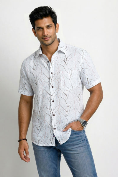 Regular Fit Cotton Linen Printed S/S Shirt