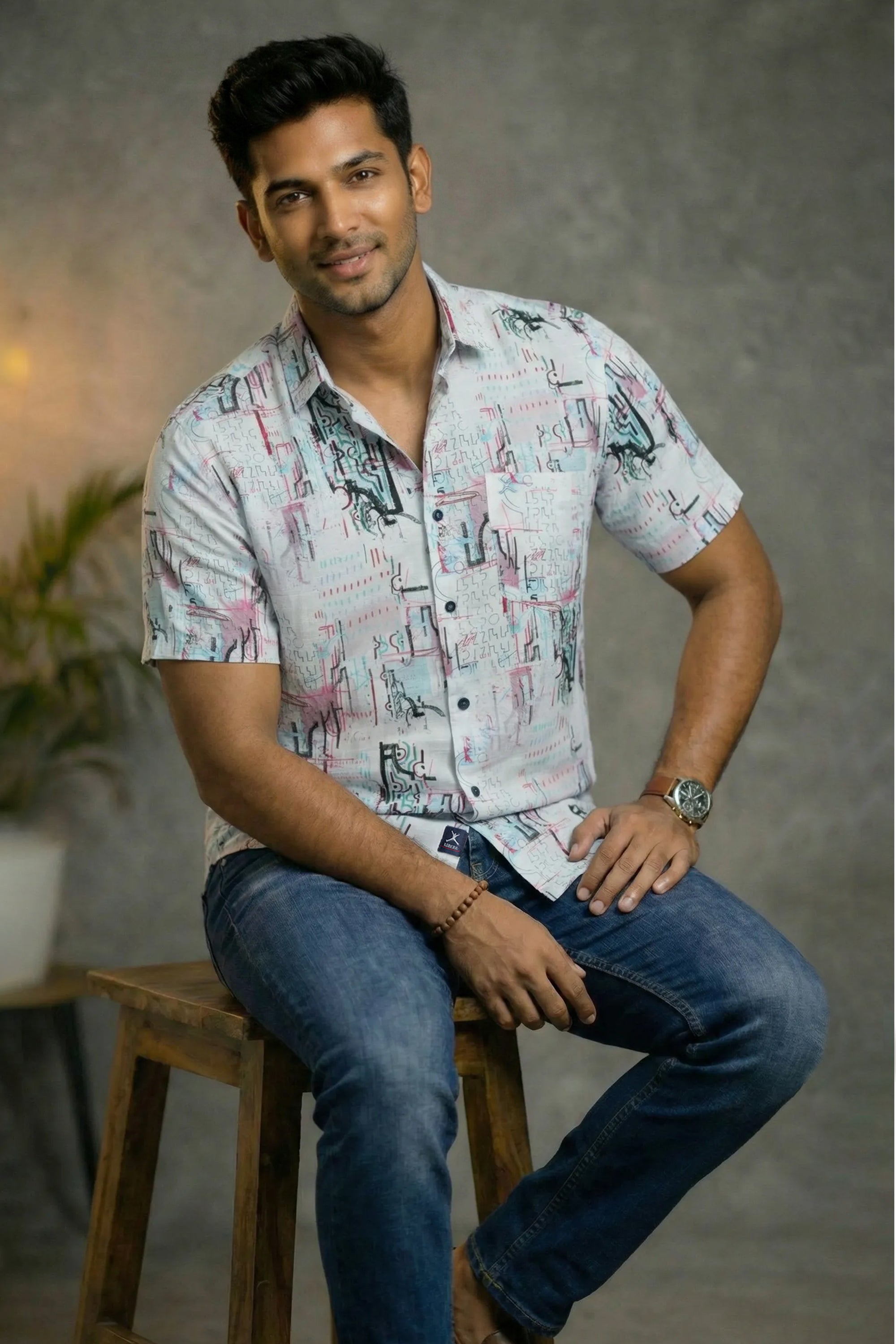 Slim Fit Cotton Printed S/S Shirt