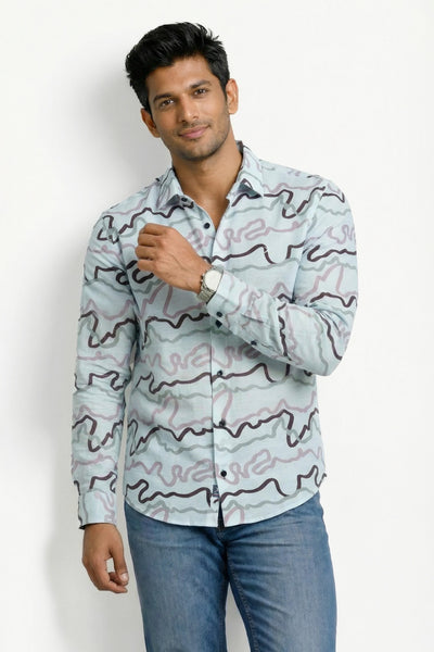 Slim Fit Cotton Linen Printed L/S Shirt