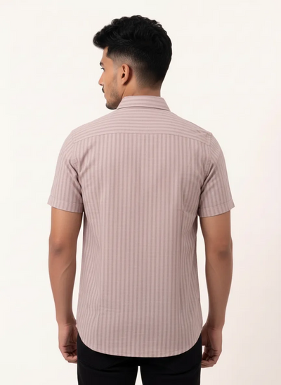 Regular Fit Cotton Linen Stripe S/S Shirt - Pink
