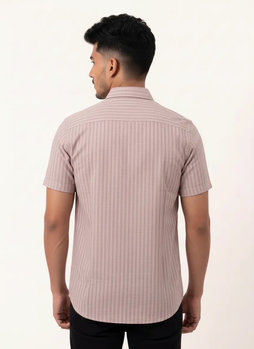 Regular Fit Cotton Linen Stripe S/S Shirt - Pink