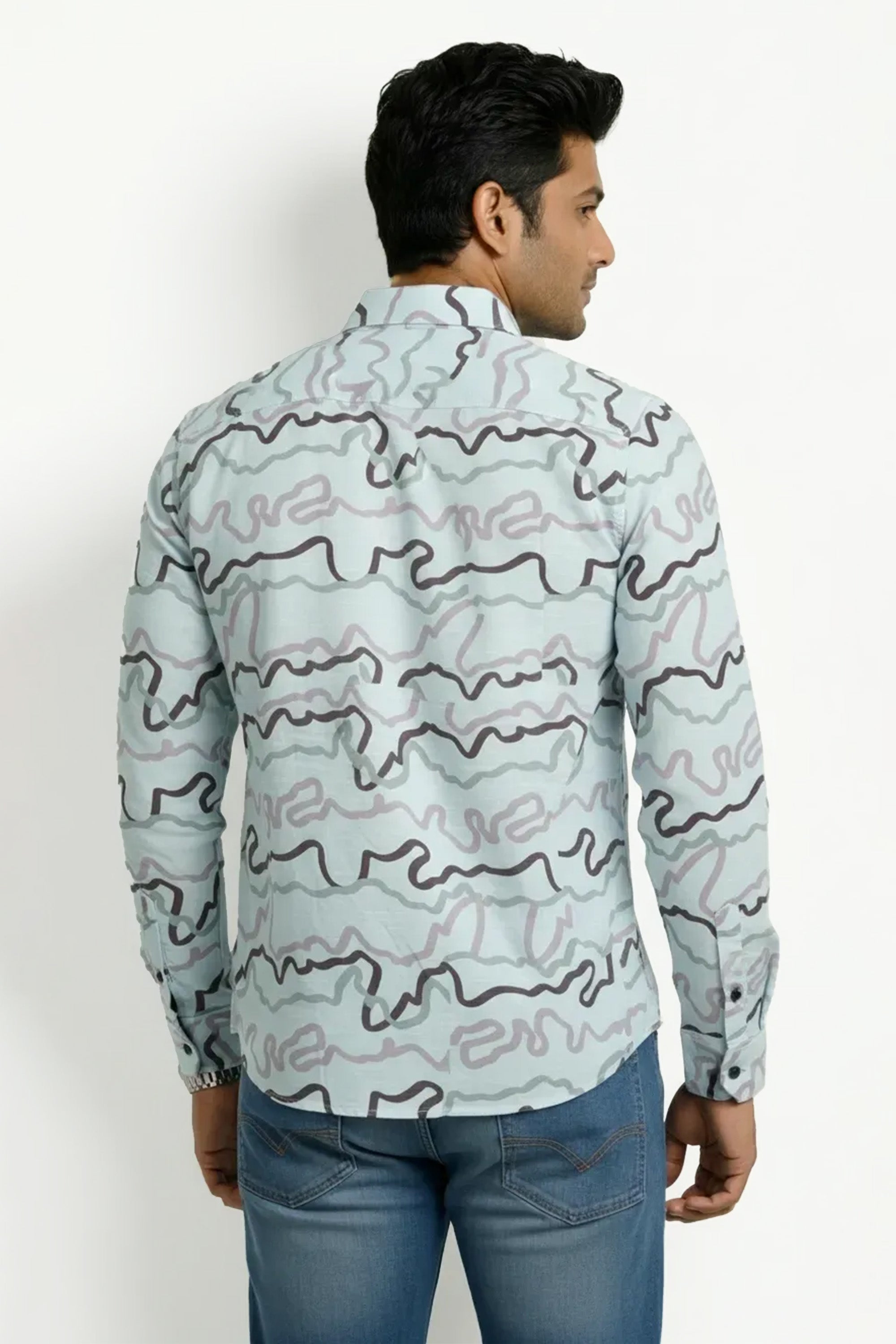 Slim Fit Cotton Linen Printed L/S Shirt