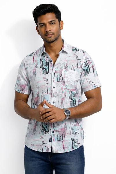 Slim Fit Cotton Printed S/S Shirt