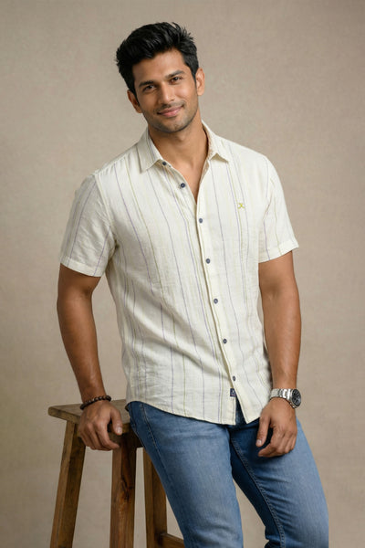 Slim Fit Cotton Linen Printed S/S Shirt