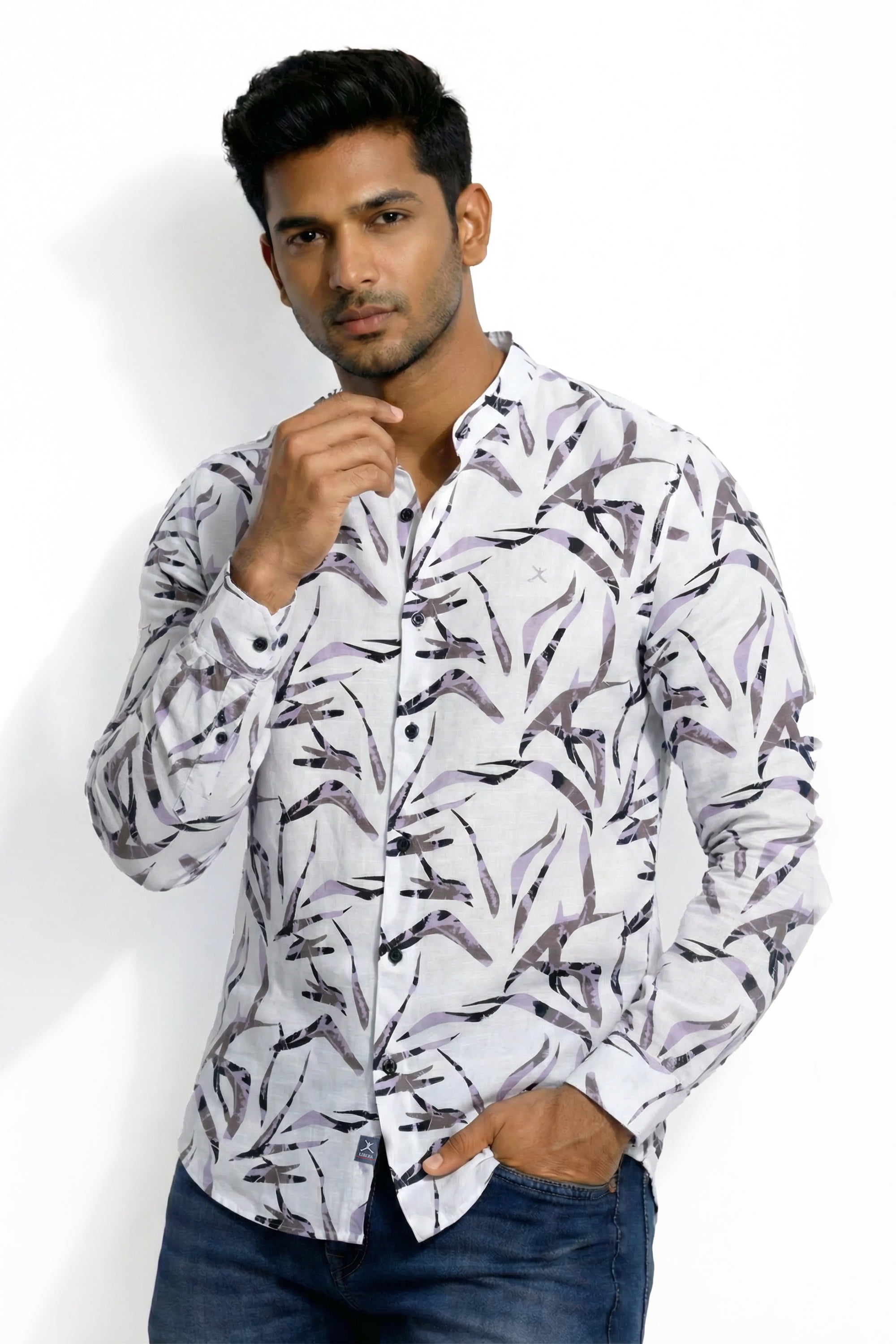 Slim Fit Cotton Linen Printed L/S Shirt