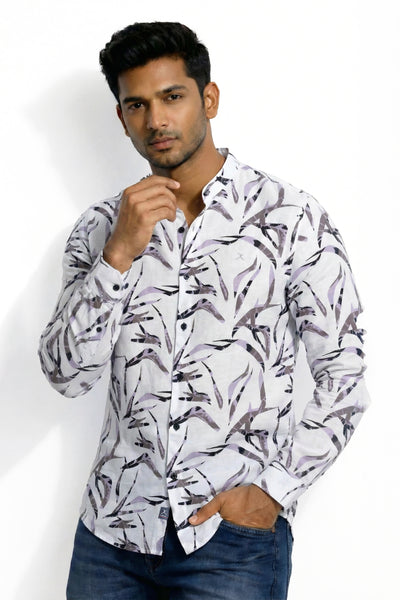 Slim Fit Cotton Linen Printed L/S Shirt