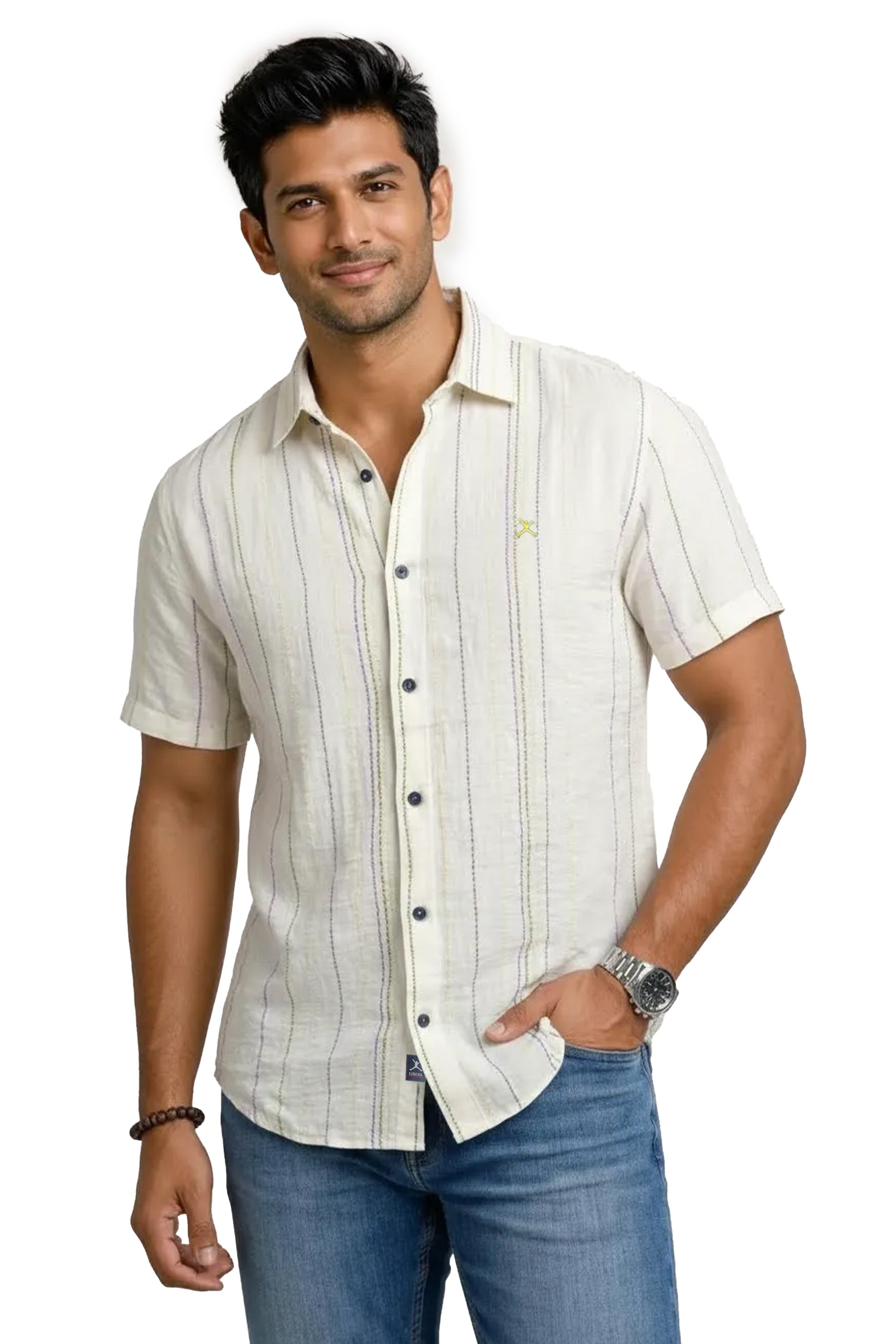 Slim Fit Cotton Linen Printed S/S Shirt