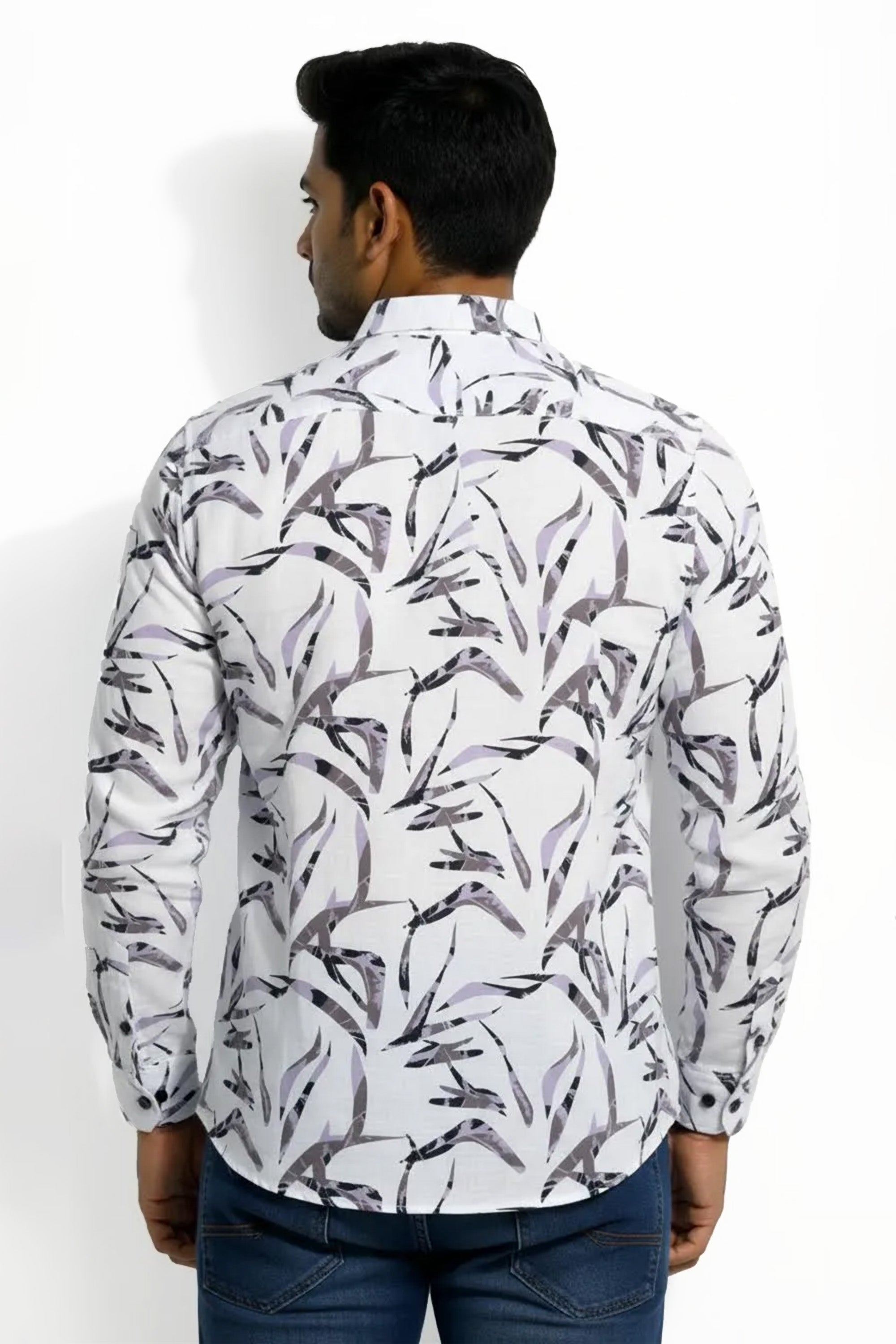 Slim Fit Cotton Linen Printed L/S Shirt