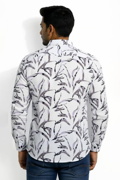 Slim Fit Cotton Linen Printed L/S Shirt