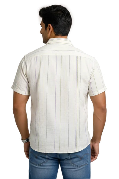 Slim Fit Cotton Linen Printed S/S Shirt