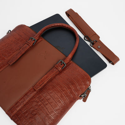 Italian Leather Executive Bag - Red Brown