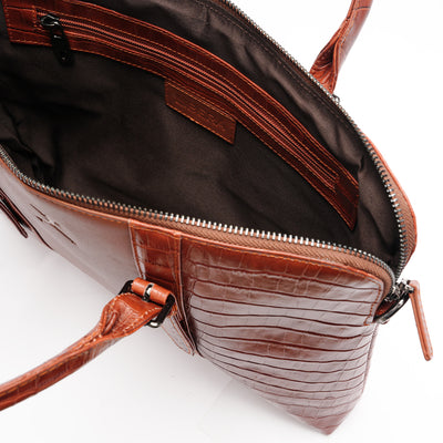 Italian Leather Executive Bag - Red Brown