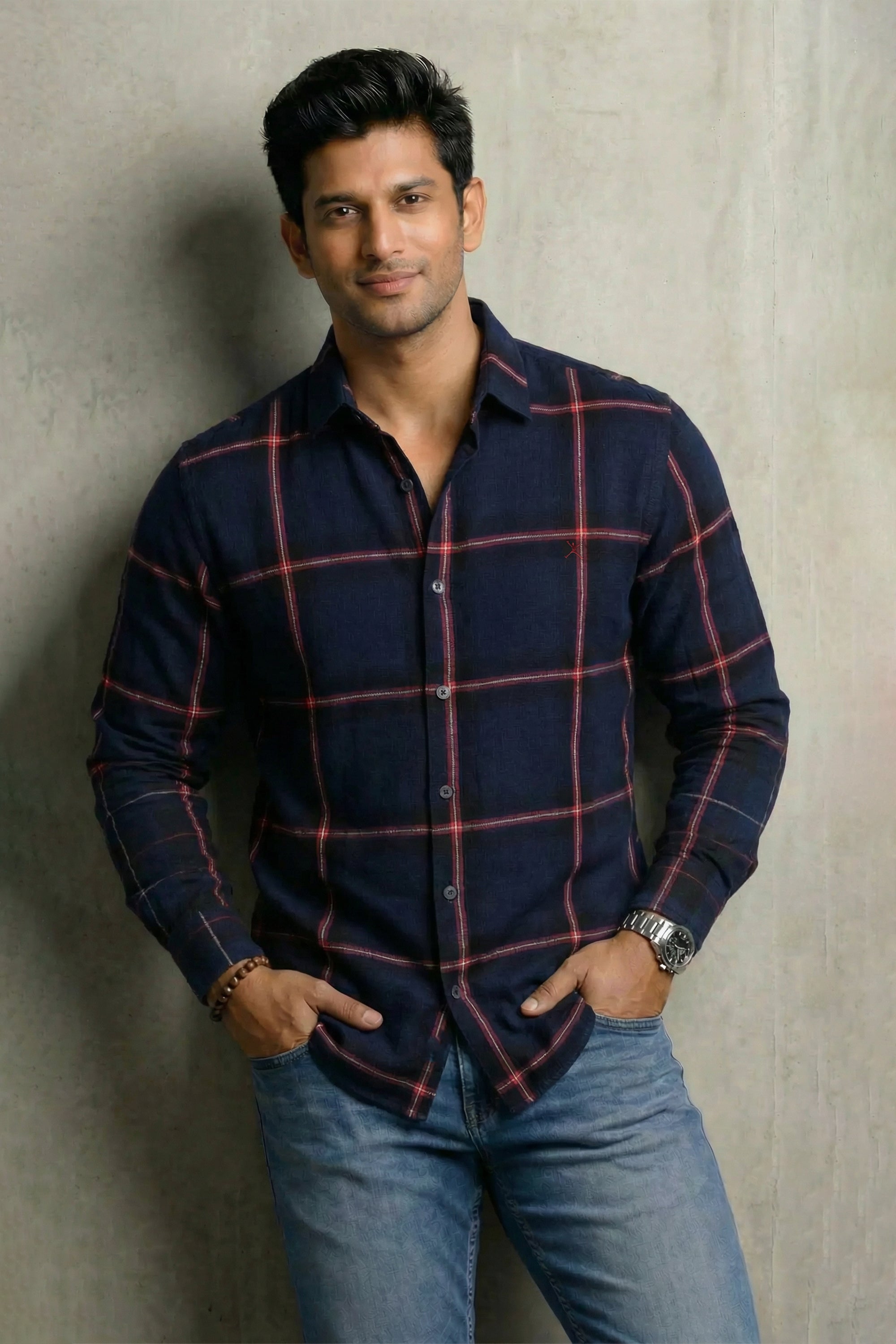 Slim Fit Cotton Checks L/S Shirt