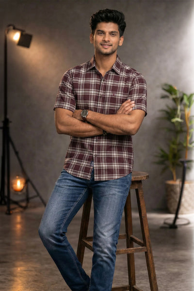 Slim Fit Cotton Checks S/S Shirt
