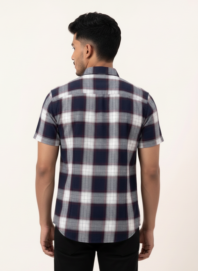 Slim Fit Cotton Checks Shirt S/S - Dark Maroon