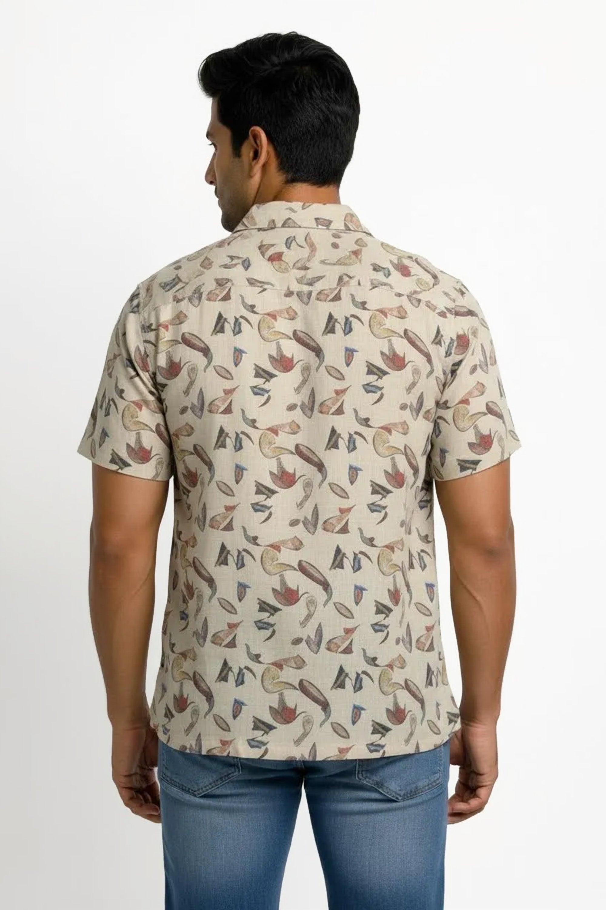 Slim Fit Cotton Linen Printed S/S Shirt