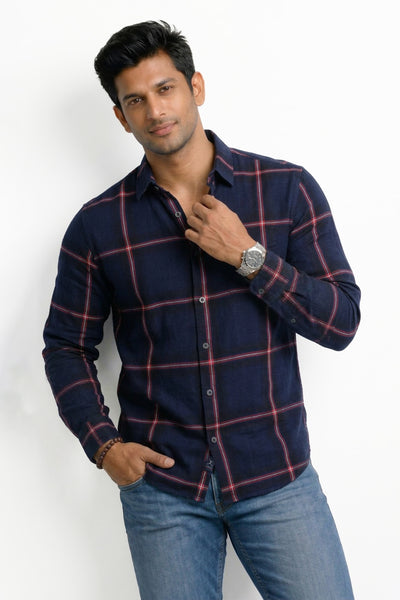 Slim Fit Cotton Checks L/S Shirt