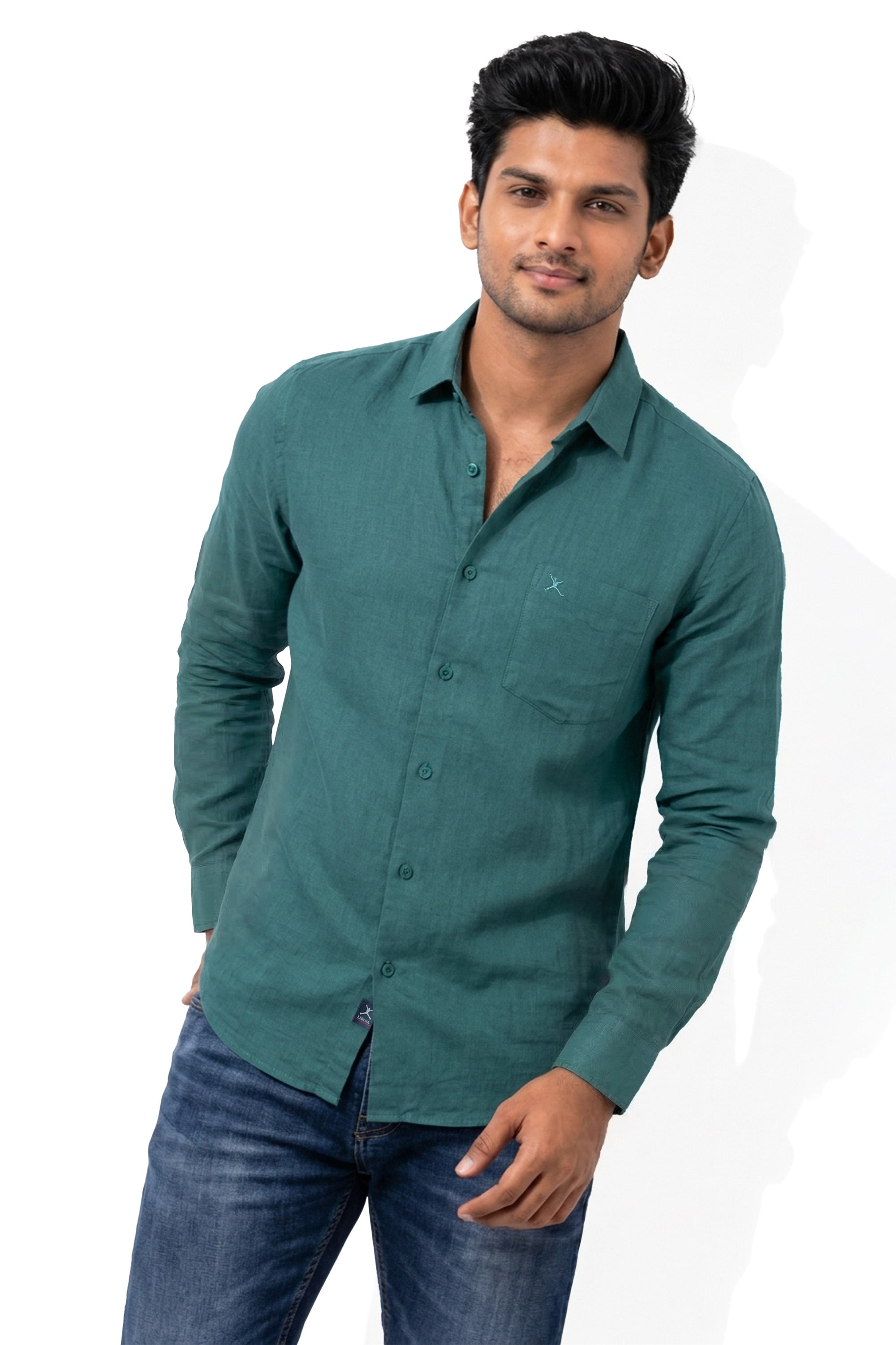 Slim Fit Cotton Linen Plain L/S Shirt