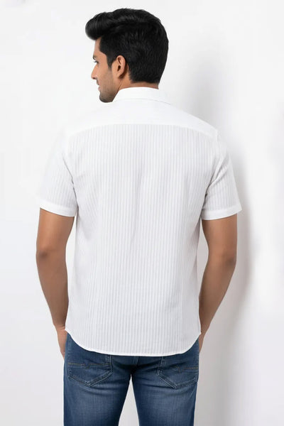 Slim Fit Cotton Linen Stripes S/S Shirt