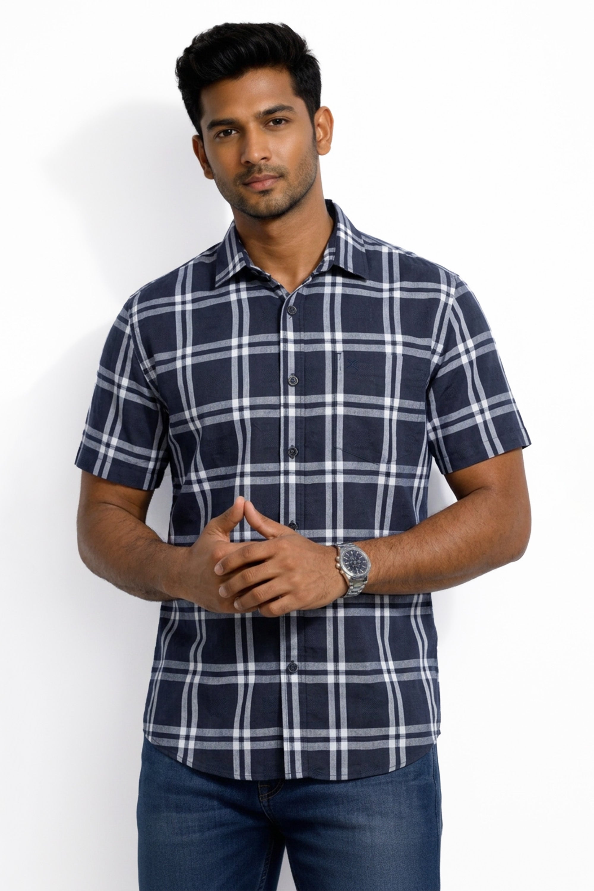 Slim Fit Cotton Checks S/S Shirt